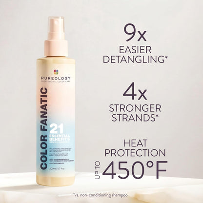 Pureology Color Fanatic Multi-Tasking Leave-In Spray - Detangling & Frizz Control, 21 Benefits for All Hair Types, Heat Protection, Infused with Coconut & Camellia Oils, Color Safe, Vegan